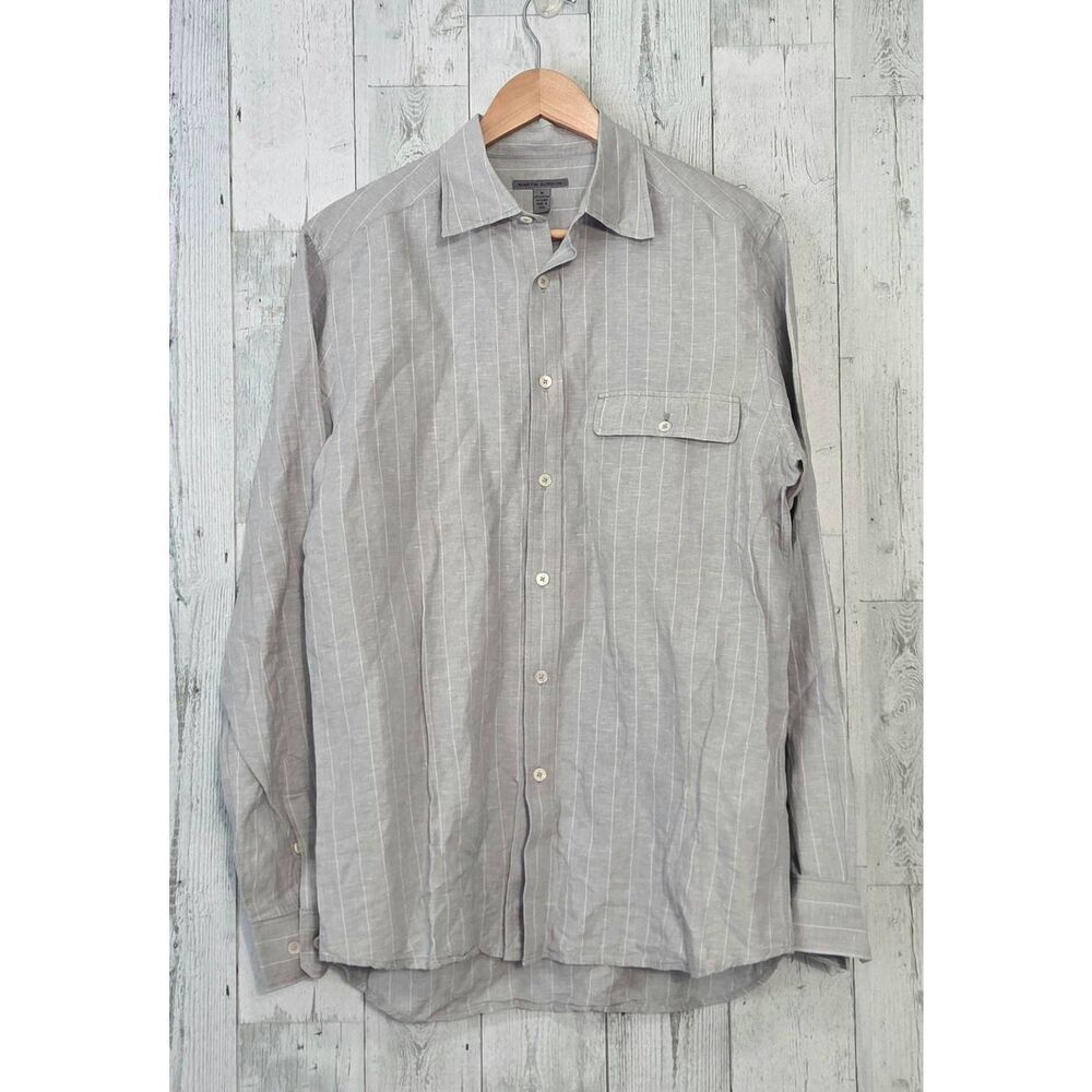Martin Gordon Cotton Linen Grey Striped Button Up Shirt Sz. M